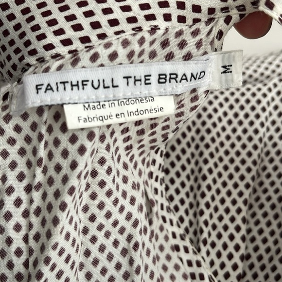 Faithful The Brand Emery Jumpsuit White Brown Cropped Wide Leg Dimond Tie Neck M - Picture 11 of 11